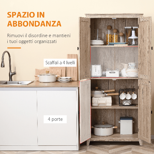 HOMCOM-Mobile-Cucina-a-4-Ante-con-Mensole-Regolabili-e-Base-Rialzata-in-Legno-80x40x182cm