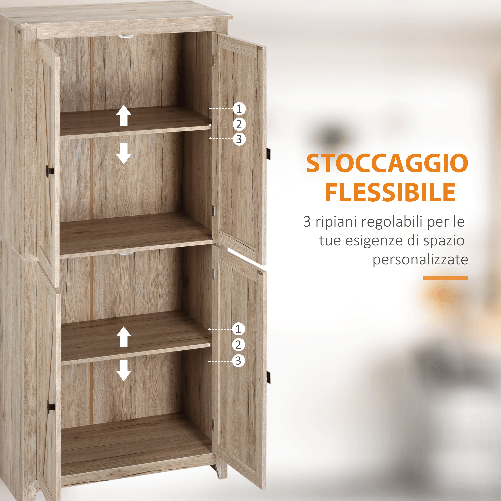 HOMCOM-Mobile-Cucina-a-4-Ante-con-Mensole-Regolabili-e-Base-Rialzata-in-Legno-80x40x182cm