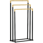 kleankin Portasciugamani a 3 Sbarre in Bambù e Acciaio con Design Autoportante, 45x22.5x86 cm