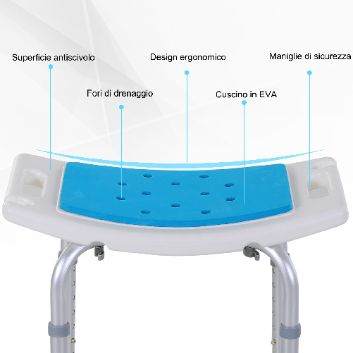 HOMCOM-Sgabello-da-Doccia-Alluminio-e-Plastica-Antiscivolo-Altezze-Regolabili