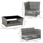 Outsunny-Set-Mobili-da-Giardino-in-Rattan-PE-da-4-Pezzi-Salotto-con-Divano-Angolare-e-Tavolino-con-Vetro-Cuscini-Imbottiti-e-Sfoderabili-Grigio