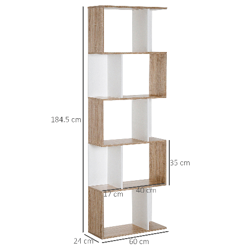 HOMCOM-Libreria-da-Muro-Moderna-5-Ripiani-in-Legno-Bianco-60x24x184-5cm