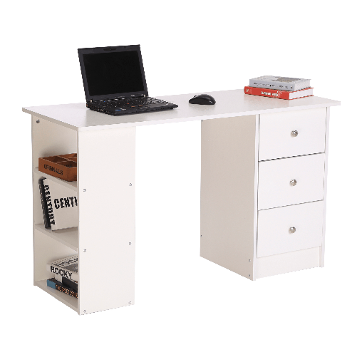 HOMCOM-Scrivania-Porta-PC-per-Camera-e-Ufficio-con-Cassettiera-e-Ripiani-Portaoggetti-in-Legno-120x49x72cm-Bianco