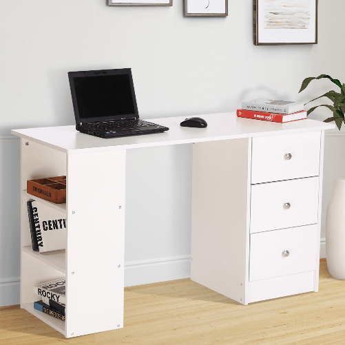 HOMCOM-Scrivania-Porta-PC-per-Camera-e-Ufficio-con-Cassettiera-e-Ripiani-Portaoggetti-in-Legno-120x49x72cm-Bianco