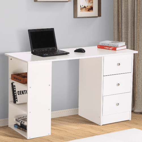 HOMCOM-Scrivania-Porta-PC-per-Camera-e-Ufficio-con-Cassettiera-e-Ripiani-Portaoggetti-in-Legno-120x49x72cm-Bianco