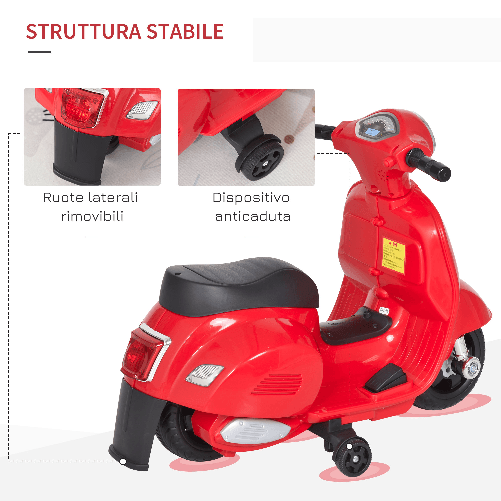 HOMCOM-Moto-Elettrica-per-Bambini-con-Licenza-Ufficiale-Vespa-Batteria-6V-Fari-e-Clacson-per-Bimbi-da-18-36-mesi-Rosso-66-5x38x52cm
