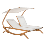 Outsunny Lettino Prendisole Chaise Longue, Sdraio da Giardino 2 Posti con Schienale Reclinabile 3 Livelli, Tetto e Cuscini, 210x155x175cm Beige