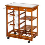 HOMCOM Carrello da Cucina Multiuso in Legno di Pino con 4 Ruote e Cassetti 74x37x75cm, Marrone Chiaro