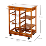 HOMCOM-Carrello-da-Cucina-Multiuso-in-Legno-di-Pino-con-4-Ruote-e-Cassetti-74x37x75cm-Marrone-Chiaro