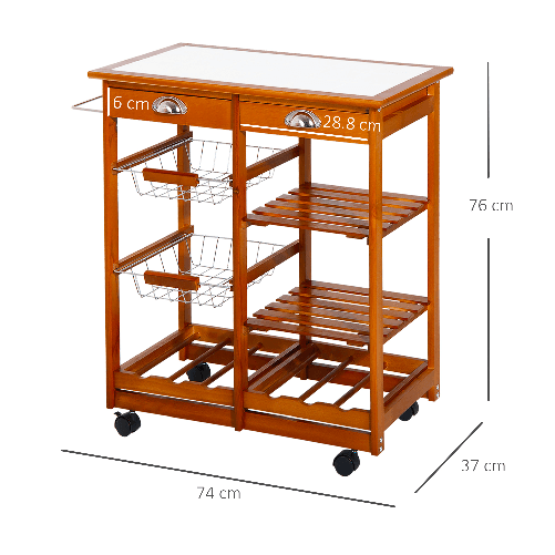 HOMCOM-Carrello-da-Cucina-Multiuso-in-Legno-di-Pino-con-4-Ruote-e-Cassetti-74x37x75cm-Marrone-Chiaro