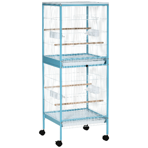 PawHut Gabbia per Uccelli 2 in 1 Voliera da Interni con 4 Ruote e Vassoi Estraibili, 51.5x50x140cm