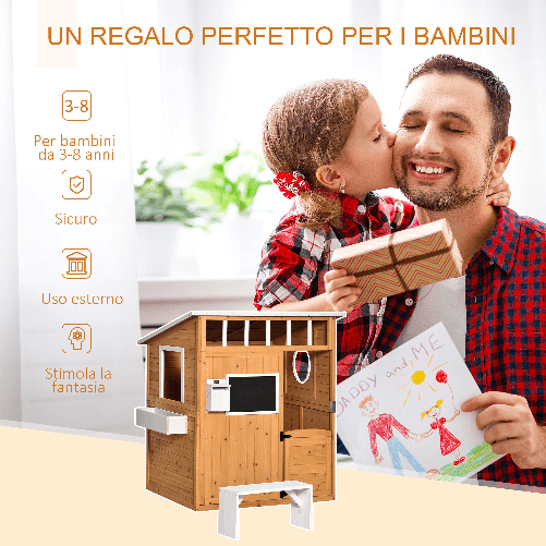Outsunny-Casetta-per-Bambini-in-Legno-da-Esterno-con-Porta-Finestre-Panca-Portavasi-122x108x135-5cm-Gialla