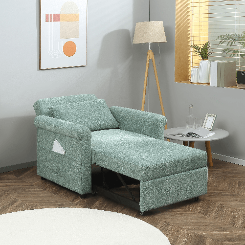 HOMCOM-Poltrona-Letto-Singolo-con-Schienale-Regolabile-in-4-Posizioni-e-Seduta-Imbottita-96x84-5x87-5-cm-Verde