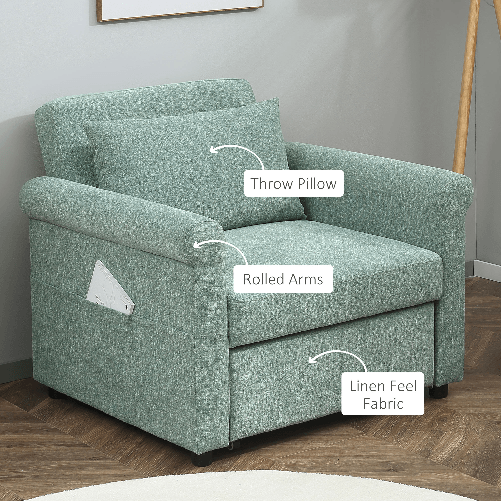 HOMCOM-Poltrona-Letto-Singolo-con-Schienale-Regolabile-in-4-Posizioni-e-Seduta-Imbottita-96x84-5x87-5-cm-Verde