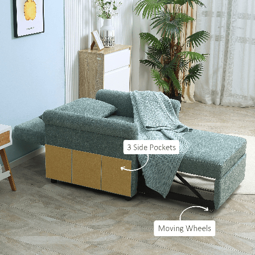 HOMCOM-Poltrona-Letto-Singolo-con-Schienale-Regolabile-in-4-Posizioni-e-Seduta-Imbottita-96x84-5x87-5-cm-Verde