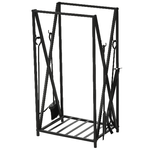 HOMCOM Portalegna da Interno ed Esterno in Acciaio, Porta Legna per Camino con Attizzatoio Paletta Scopino Pinza 46x30x76cm - Nero