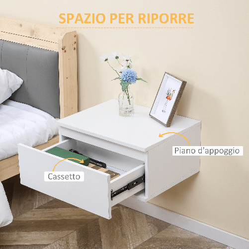 HOMCOM-Comodino-Set-2-Pezzi-con-Cassetto-e-Design-Sospeso-in-Truciolato-e-MDF-49x38x23-cm-Bianco