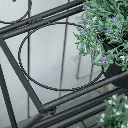 Outsunny-Portapiante-in-Metallo-Pieghevole-con-3-Vasi-e-Ripiano-Inferiore-per-Casa-e-Giardino-47x37x78-5cm-Nero