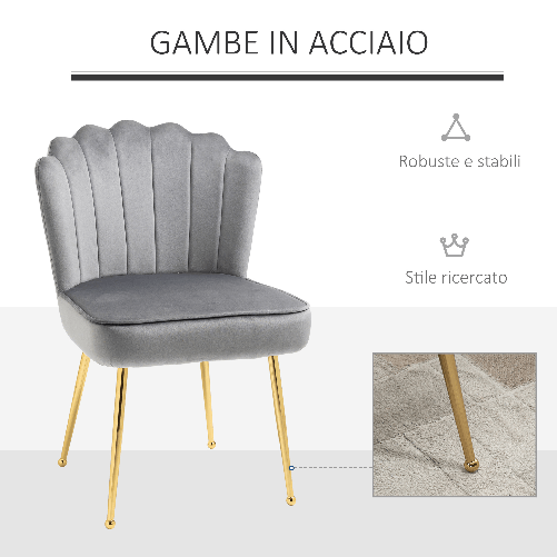 HOMCOM-Set-2-Sedie-Moderne-e-Imbottite-per-Salotto-o-Soggiorno-con-Rivestimento-Effetto-Vellutato-57x58x88cm-Grigio