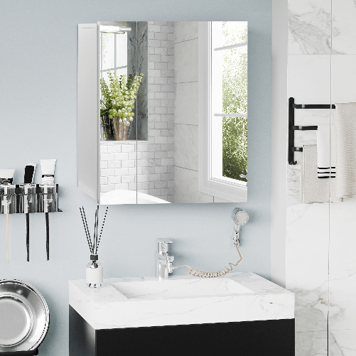kleankin-Armadietto-Bagno-con-3-Ante-Specchiate-e-Ripiani-Regolabili-70x15x60cm-Bianco