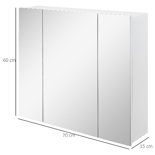 kleankin-Armadietto-Bagno-con-3-Ante-Specchiate-e-Ripiani-Regolabili-70x15x60cm-Bianco