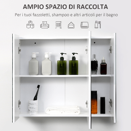 kleankin-Armadietto-Bagno-con-3-Ante-Specchiate-e-Ripiani-Regolabili-70x15x60cm-Bianco