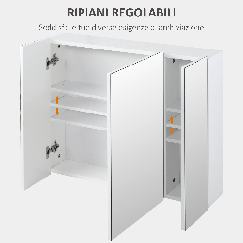 kleankin-Armadietto-Bagno-con-3-Ante-Specchiate-e-Ripiani-Regolabili-70x15x60cm-Bianco