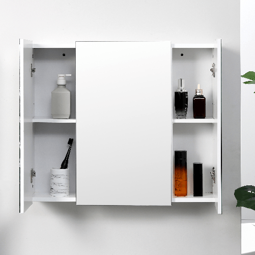 kleankin-Armadietto-Bagno-con-3-Ante-Specchiate-e-Ripiani-Regolabili-70x15x60cm-Bianco
