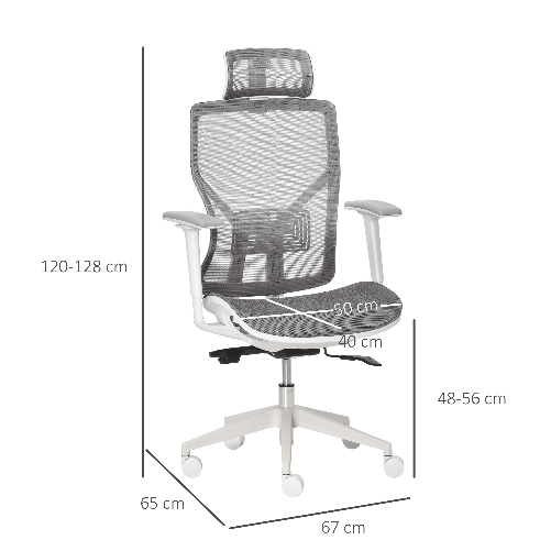 Vinsetto-Sedia-Ergonomica-da-Ufficio-con-Poggiatesta-Inclinazione-e-Altezza-Regolabile-Poltrona-Girevole-Basculante-con-Ruote-e-Schiena-in-Rete-67x65x120-128cm-Grigio