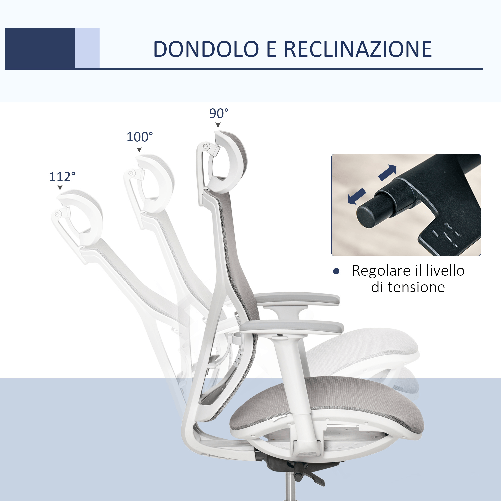 Vinsetto-Sedia-Ergonomica-da-Ufficio-con-Poggiatesta-Inclinazione-e-Altezza-Regolabile-Poltrona-Girevole-Basculante-con-Ruote-e-Schiena-in-Rete-67x65x120-128cm-Grigio