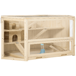 PawHut Casetta per Criceti in Legno a 3 Livelli, Casa per Criceti e Piccoli Roditori con Tetto Apribile e Parete Trasparente, 115x60x55cm