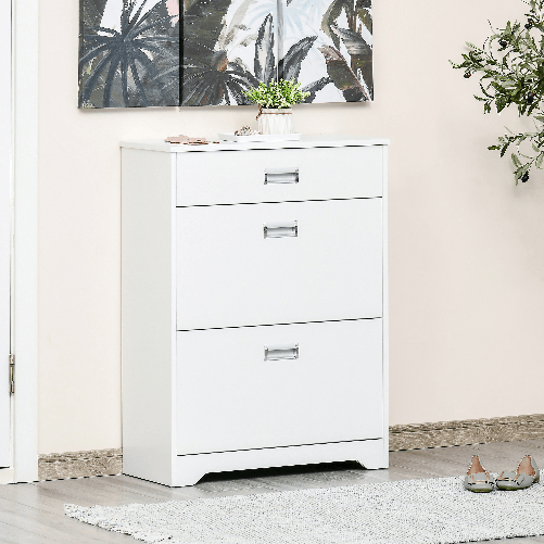 HOMCOM-Scarpiera-Moderna-in-Legno-2-Cassetti-puo-contenere-16-paia-di-Scarpe-70x29x92cm-Bianco