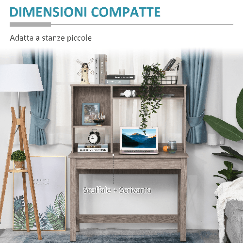 HOMCOM-Scrivania-Scaffale-con-Libreria-Sopra-in-Legno-per-Camera-Cameretta-o-Ufficio-Salvaspazio-105x50x137-5cm