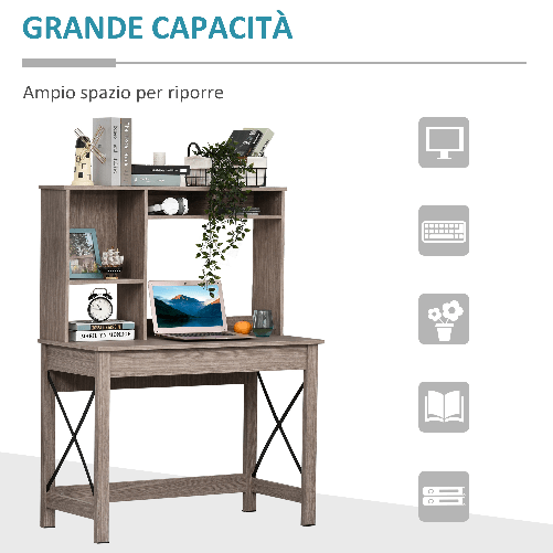 HOMCOM-Scrivania-Scaffale-con-Libreria-Sopra-in-Legno-per-Camera-Cameretta-o-Ufficio-Salvaspazio-105x50x137-5cm