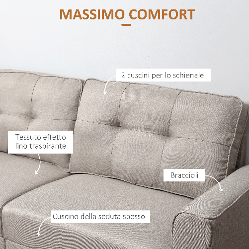 HOMCOM-Divano-3-Posti-con-Rivestimento-in-Tessuto-Effetto-Lino-Divano-Moderno-Imbottito-con-6-Gambe-in-Legno-e-Braccioli-Beige