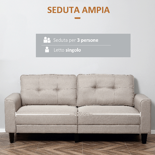 HOMCOM-Divano-3-Posti-con-Rivestimento-in-Tessuto-Effetto-Lino-Divano-Moderno-Imbottito-con-6-Gambe-in-Legno-e-Braccioli-Beige