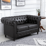 HOMCOM-Moderno-Divano-Due-Posti-Stile-Chesterfield-in-Ecopelle-Nero-con-Gambe-in-Legno-e-Struttura-Solida