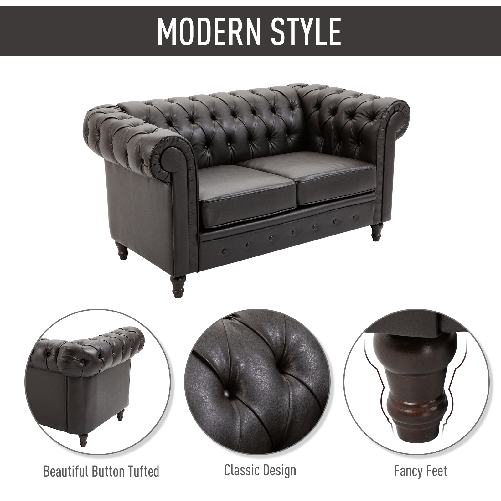 HOMCOM-Moderno-Divano-Due-Posti-Stile-Chesterfield-in-Ecopelle-Nero-con-Gambe-in-Legno-e-Struttura-Solida