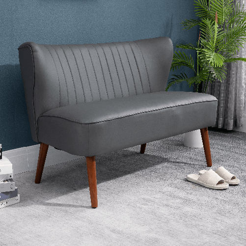 HOMCOM-Divano-a-2-Posti-con-Telaio-in-Legno-e-Rivestimento-in-Pelle-Sintetica-Grigio