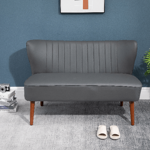 HOMCOM-Divano-a-2-Posti-con-Telaio-in-Legno-e-Rivestimento-in-Pelle-Sintetica-Grigio