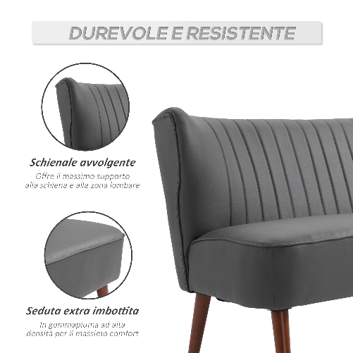 HOMCOM-Divano-a-2-Posti-con-Telaio-in-Legno-e-Rivestimento-in-Pelle-Sintetica-Grigio
