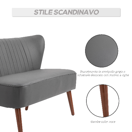 HOMCOM-Divano-a-2-Posti-con-Telaio-in-Legno-e-Rivestimento-in-Pelle-Sintetica-Grigio