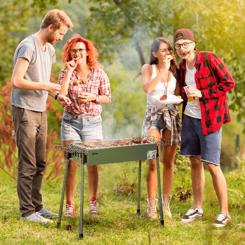 Outsunny-Barbecue-a-Carbonella-con-2-Griglie-e-Cestini-Laterali-77x30x70cm-Verde-Scuro