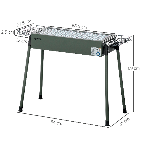 Outsunny-Barbecue-a-Carbonella-con-2-Griglie-e-Cestini-Laterali-77x30x70cm-Verde-Scuro