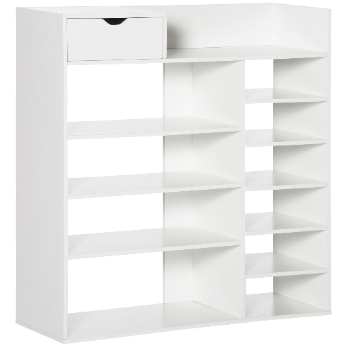 HOMCOM-Mobile-Scarpiera-Salvaspazio-con-Ripiani-e-Cassetto-per-12-Scarpe-88x30x93cm-Bianco