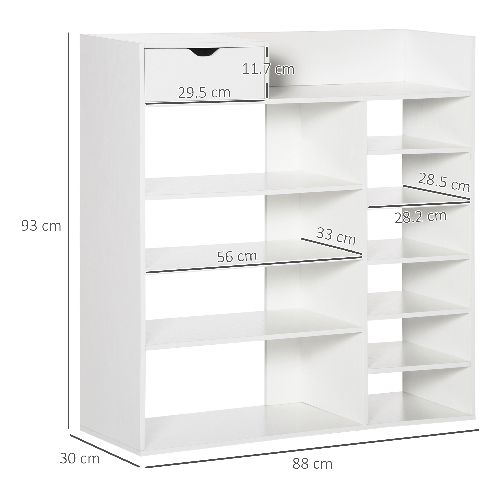 HOMCOM-Mobile-Scarpiera-Salvaspazio-con-Ripiani-e-Cassetto-per-12-Scarpe-88x30x93cm-Bianco