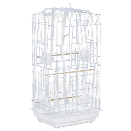 PawHut-Gabbia-per-Uccelli-con-Trespoli-Altalena-e-Ciotole-Voliera-in-Metallo-e-Plastica-46-5x35-5x92cm-Bianco