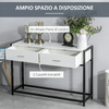 HOMCOM-Tavolo-Consolle-per-Ingresso-con-2-Cassetti-in-Legno-Bianco-e-Metallo-Nero
