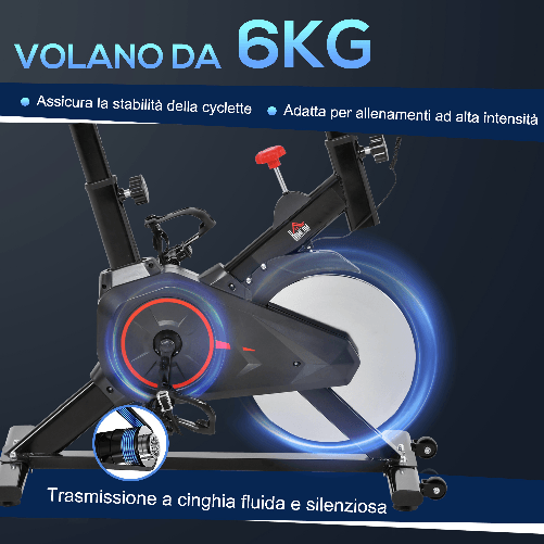 HOMCOM-Cyclette-per-Allenamento-Aerobico-con-Display-LCD-Resistenza-Regolabile-Voltano-6-kg-Nero-e-Rosso