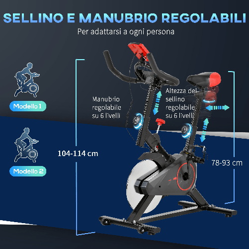 HOMCOM-Cyclette-per-Allenamento-Aerobico-con-Display-LCD-Resistenza-Regolabile-Voltano-6-kg-Nero-e-Rosso